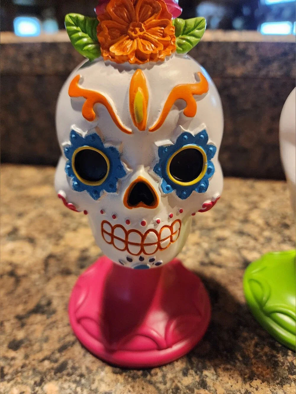 Day of the Dead Sugar Skull Candle Holders - Pink and Green